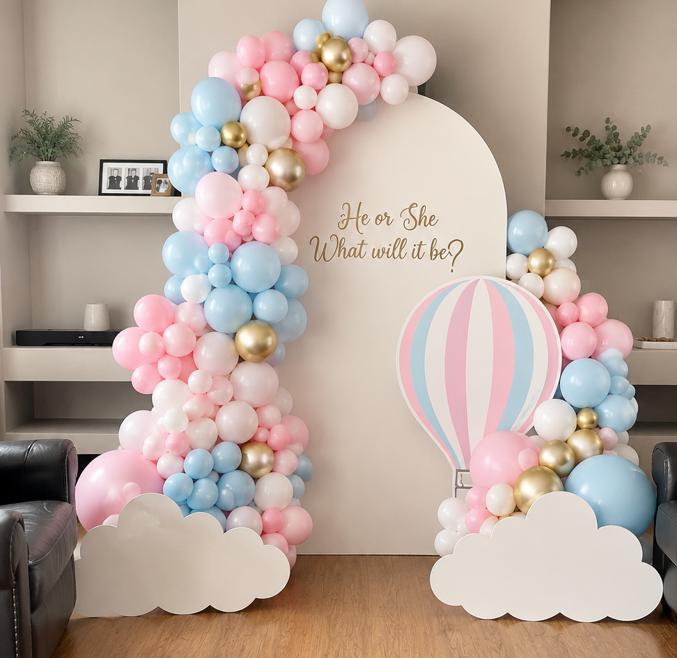 Gender Reveal parachute theme  /Hot air balloon Theme